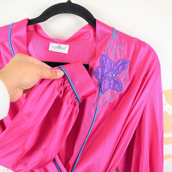 Vintage Pink Spring Floral Applique Belted Robe - Picture 4 of 8